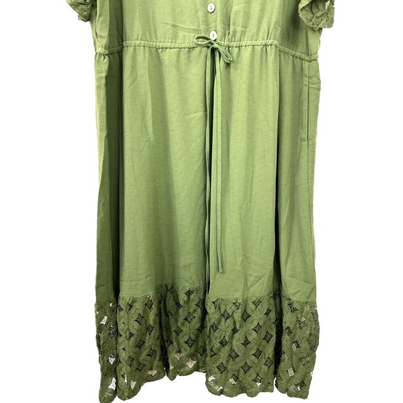 Bloomchic Women 26 4X Army Green Midi Dress Lace Short Sleeve Tiered Button Up - Picture 7 of 12